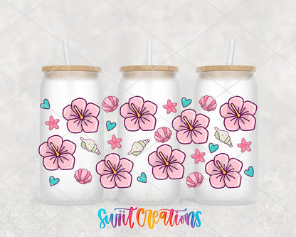 Beach Floral UV DTF Transfer Tumbler Wrap | Pink Hibiscus Shell Summer | DTF057 - Swiit Creations