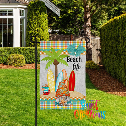 Beach Life Gnome Garden Flag | Summer Yard Flag | Surfboard Outdoor Decor | Coastal Porch Decoration | YF60 - Swiit Creations