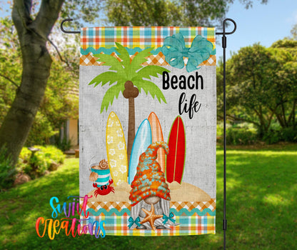 Beach Life Gnome Garden Flag | Summer Yard Flag | Surfboard Outdoor Decor | Coastal Porch Decoration | YF60 - Swiit Creations