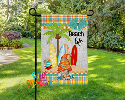 Beach Life Gnome Garden Flag | Summer Yard Flag | Surfboard Outdoor Decor | Coastal Porch Decoration | YF60 - Swiit Creations