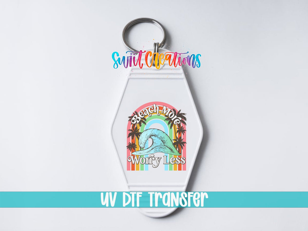 Beach More Worry Less Retro Summer Coastal Motel Keychain UV DTF Transfer | MK893 - Swiit Creations