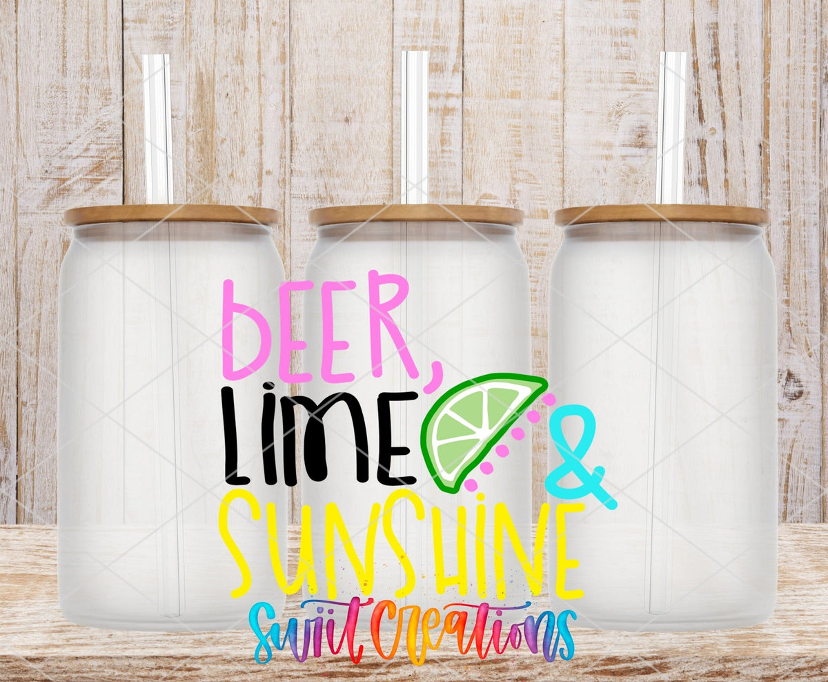 Beer Lime Sunshine UV DTF Decal | Summer Drink Quote Tumbler Wrap | UV1018 - Swiit Creations