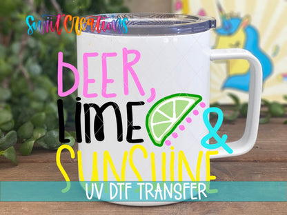 Beer Lime Sunshine UV DTF Decal | Summer Drink Quote Tumbler Wrap | UV1018 - Swiit Creations