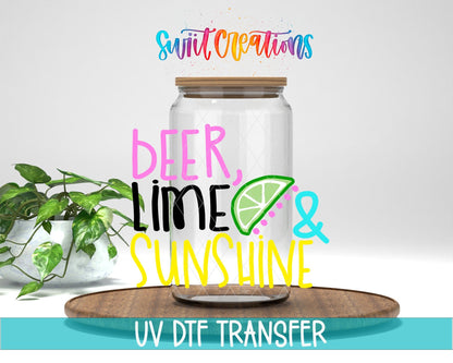 Beer Lime Sunshine UV DTF Decal | Summer Drink Quote Tumbler Wrap | UV1018 - Swiit Creations