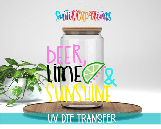 Beer Lime Sunshine UV DTF Decal | Summer Drink Quote Tumbler Wrap | UV1018 - Swiit Creations