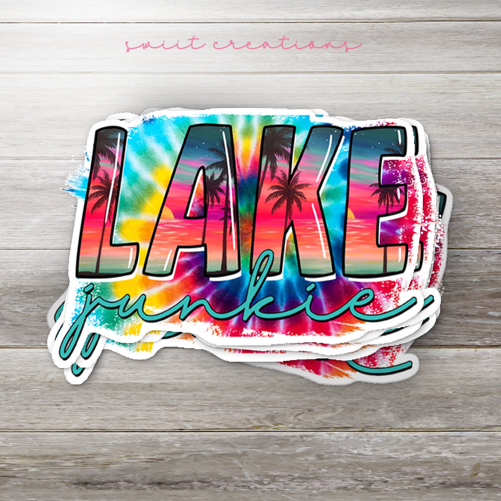 a sticker with the word lake on it