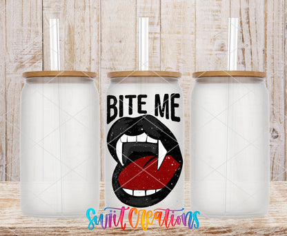 Bite Me UV DTF Decal | Vampire Lips Tumbler Wrap | Gothic Halloween Glass Can Transfer | UV1127 - Swiit Creations