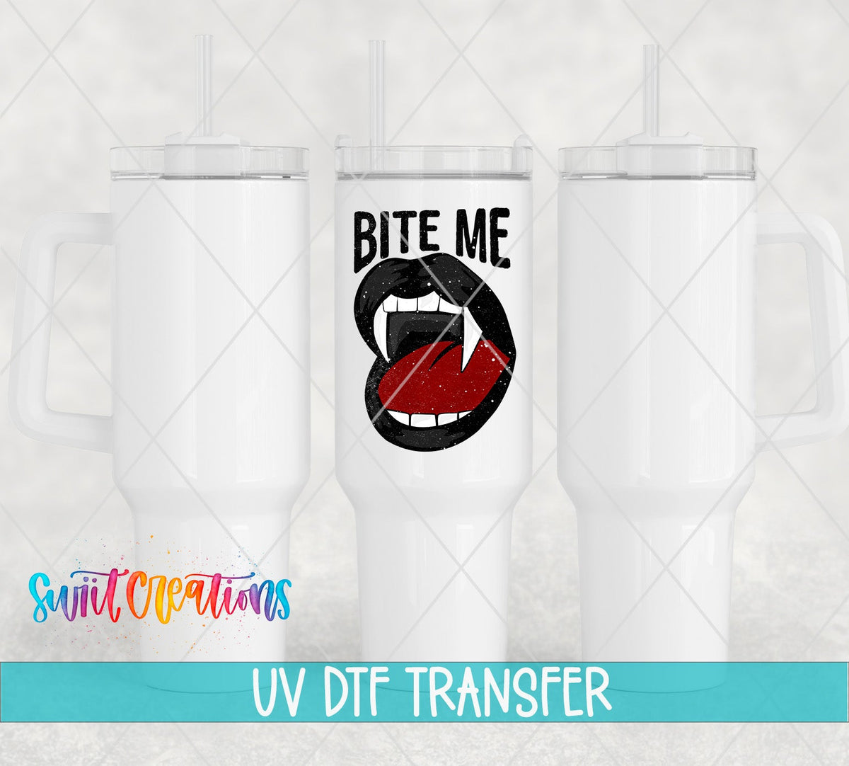 Bite Me UV DTF Decal | Vampire Lips Tumbler Wrap | Gothic Halloween Glass Can Transfer | UV1127 - Swiit Creations