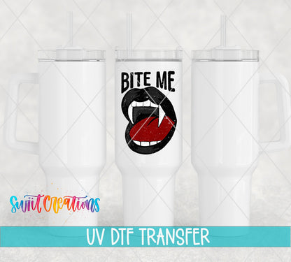 Bite Me UV DTF Decal | Vampire Lips Tumbler Wrap | Gothic Halloween Glass Can Transfer | UV1127 - Swiit Creations