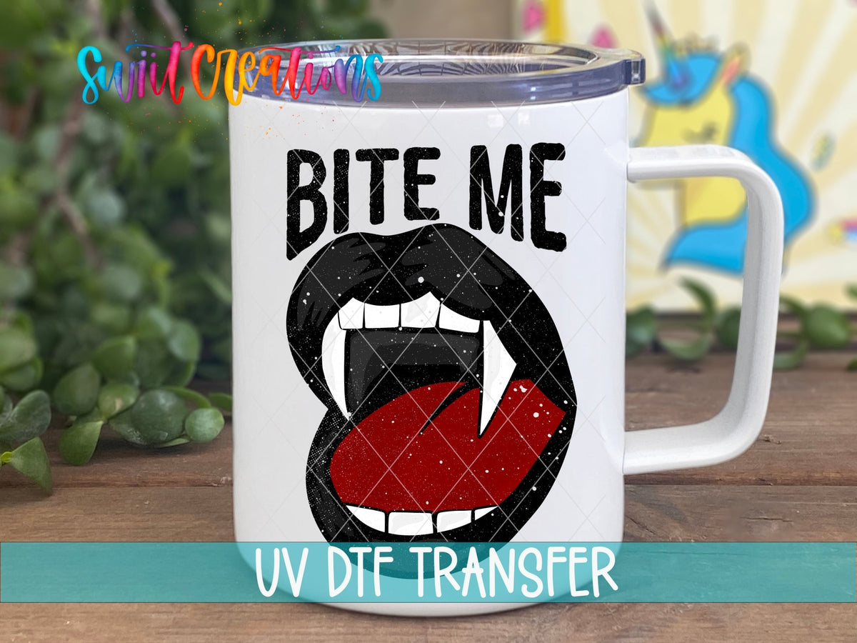 Bite Me UV DTF Decal | Vampire Lips Tumbler Wrap | Gothic Halloween Glass Can Transfer | UV1127 - Swiit Creations