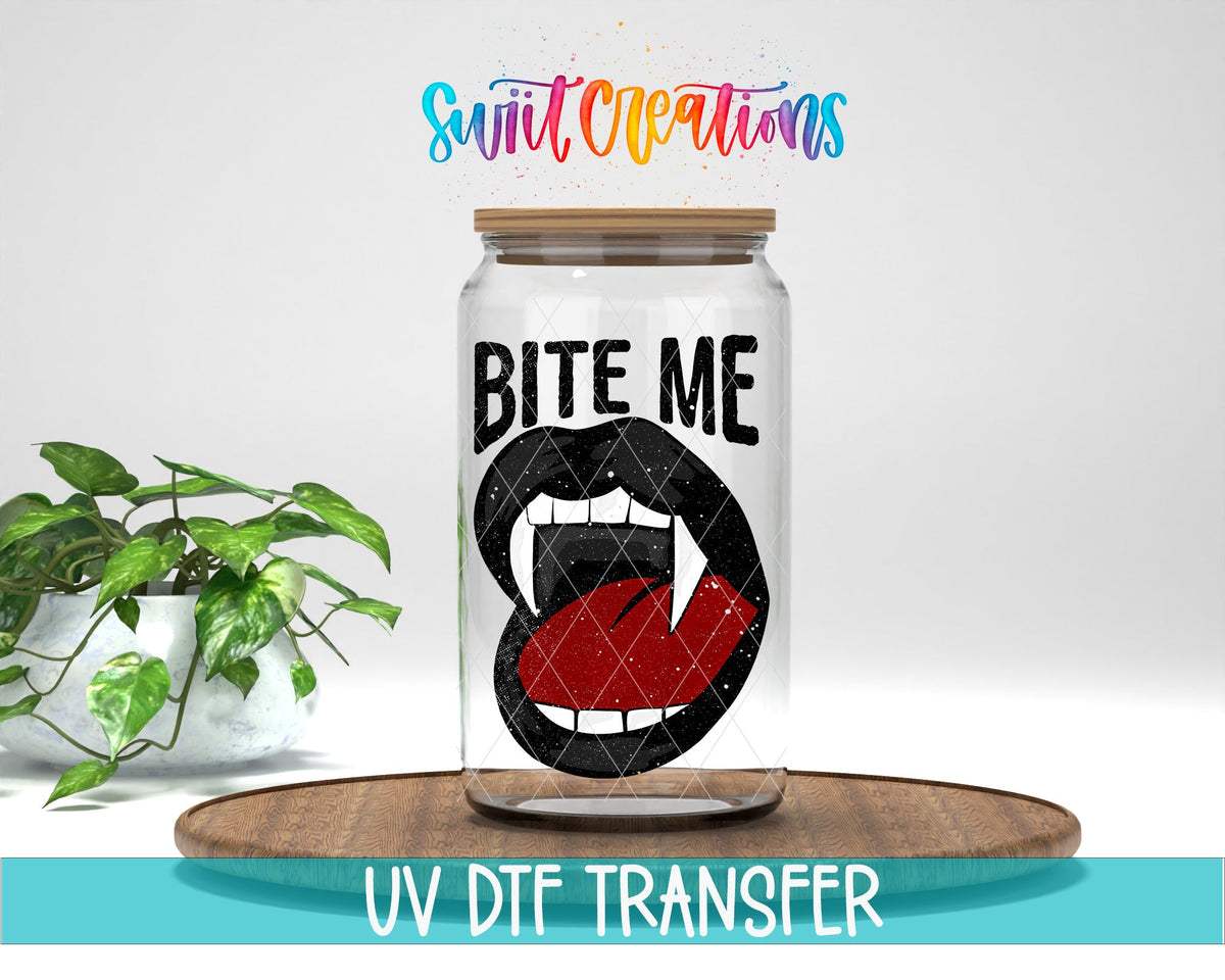 Bite Me UV DTF Decal | Vampire Lips Tumbler Wrap | Gothic Halloween Glass Can Transfer | UV1127 - Swiit Creations