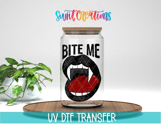 Bite Me UV DTF Decal | Vampire Lips Tumbler Wrap | Gothic Halloween Glass Can Transfer | UV1127 - Swiit Creations