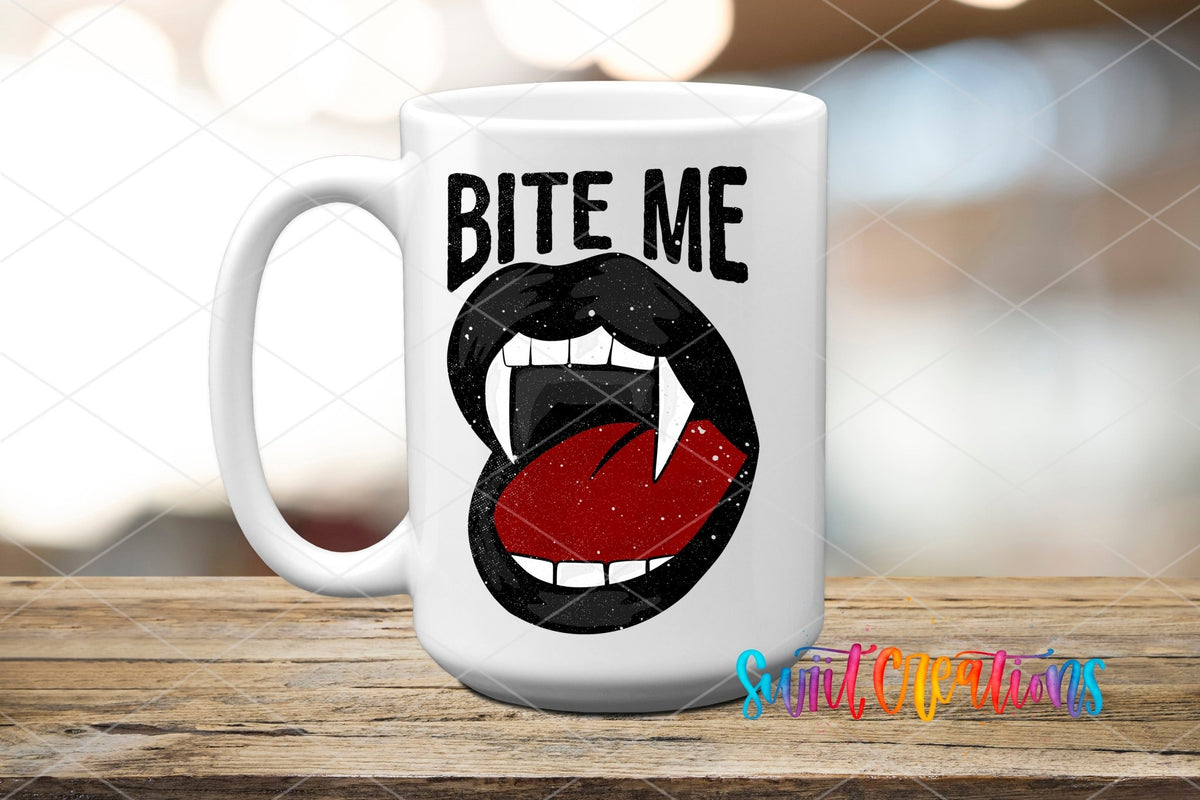 Bite Me UV DTF Decal | Vampire Lips Tumbler Wrap | Gothic Halloween Glass Can Transfer | UV1127 - Swiit Creations