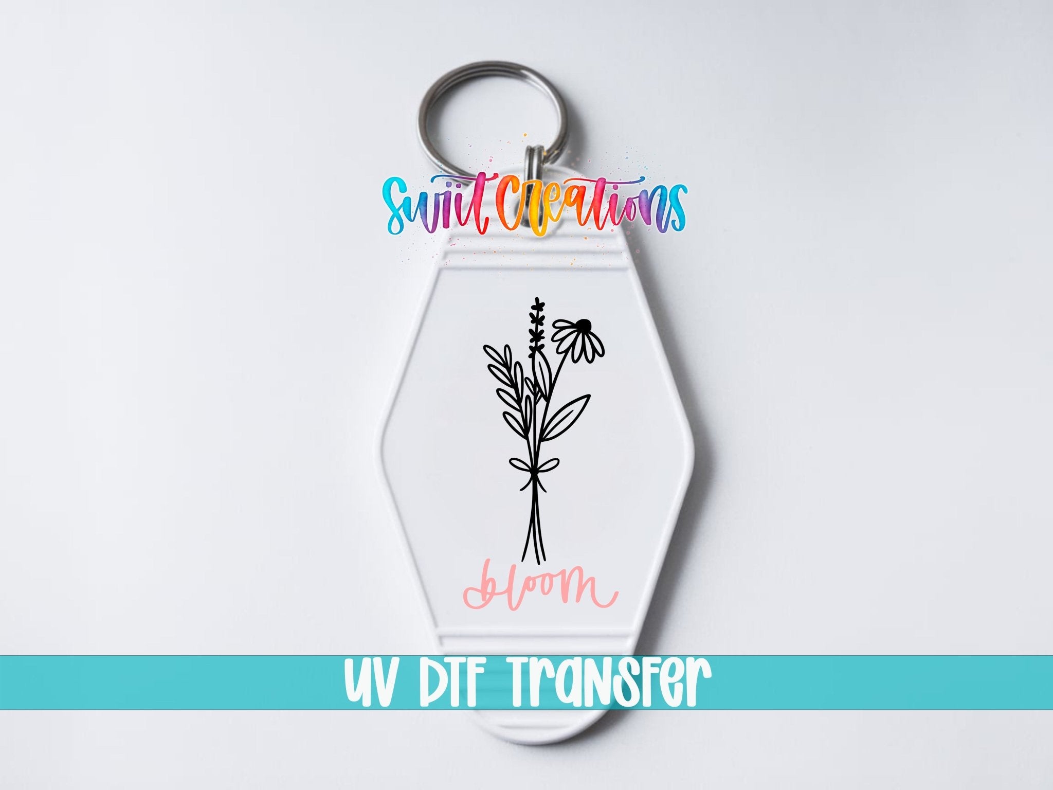 Bloom Floral Motel Keychain UV DTF Transfer | Minimalist Wildflower Decal | MK2099 - Swiit Creations