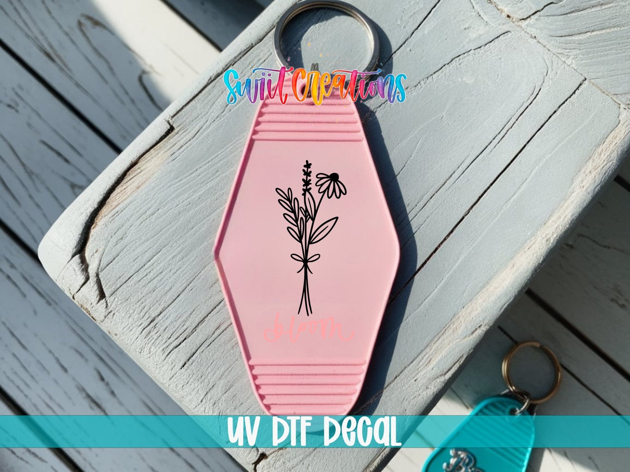 Bloom Floral Motel Keychain UV DTF Transfer | Minimalist Wildflower Decal | MK2099 - Swiit Creations