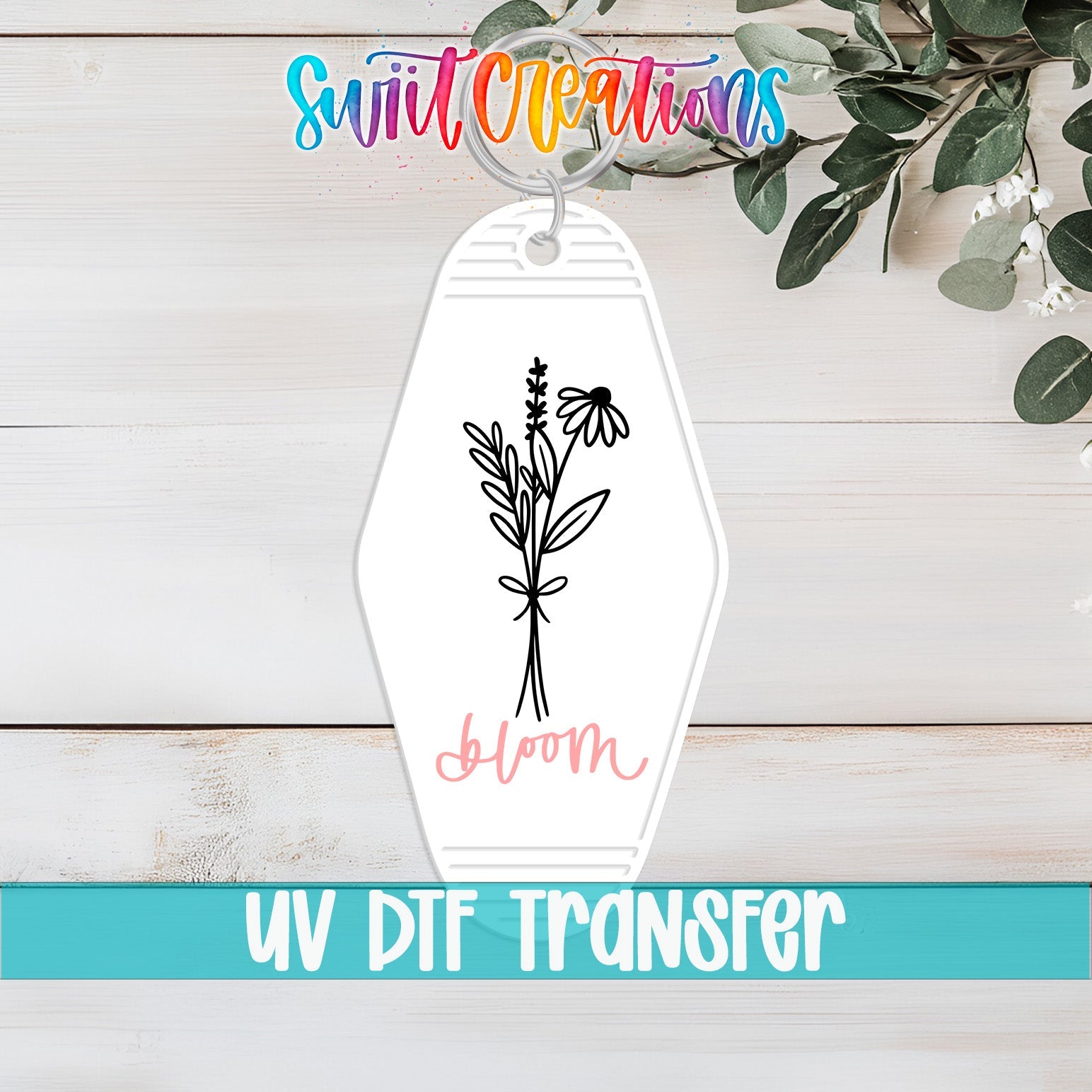 Bloom Floral Motel Keychain UV DTF Transfer | Minimalist Wildflower Decal | MK2099 - Swiit Creations