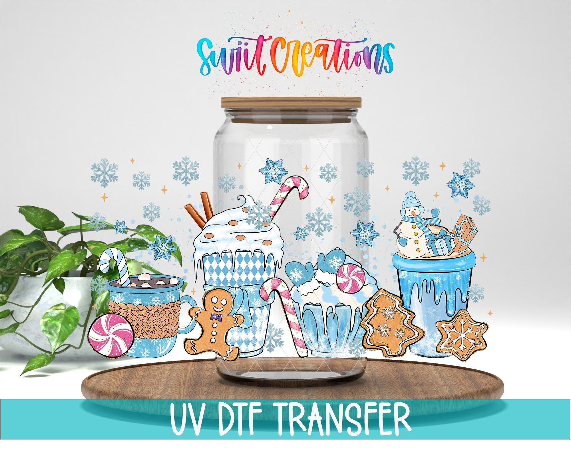 Blue Christmas Cocoa Gingerbread UV DTF Transfer Tumbler Wrap | DTF203 - Swiit Creations