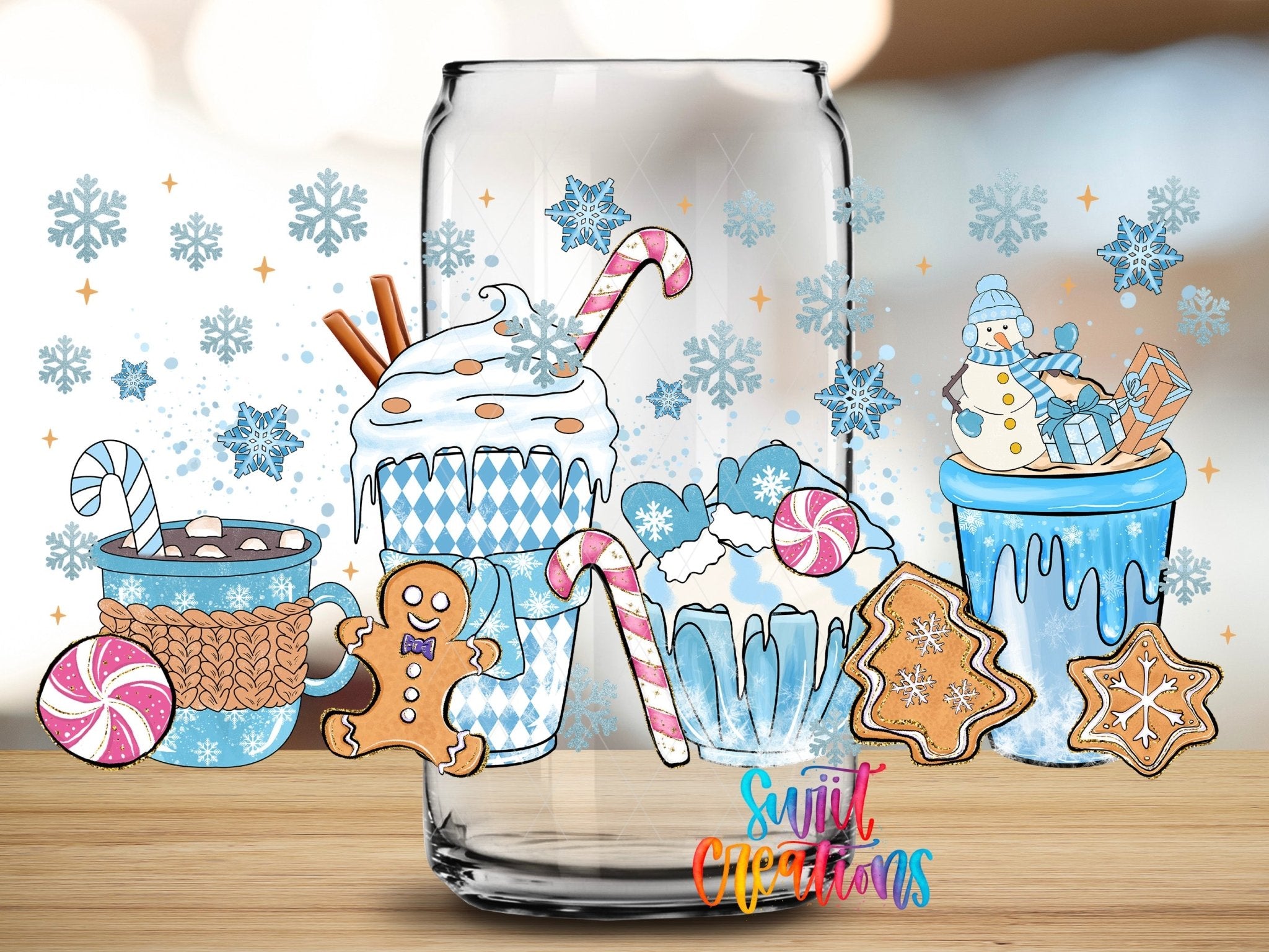 Blue Christmas Cocoa Gingerbread UV DTF Transfer Tumbler Wrap | DTF203 - Swiit Creations