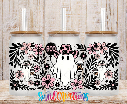 Boo Cowgirl Ghost UV DTF Transfer Tumbler Wrap | Pink Floral Western Ghost Cup Decal | DTF274 - Swiit Creations