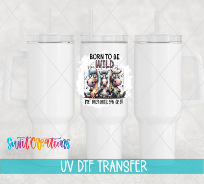 Swiit Creations UV DTF Born To Be Wild transfer shown on a white tumbler set