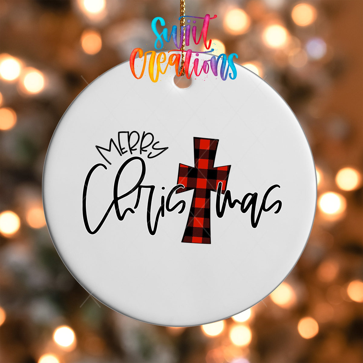 Buffalo Plaid Cross Merry Christmas UV DTF Ornament Transfer | O-1688 - Swiit Creations