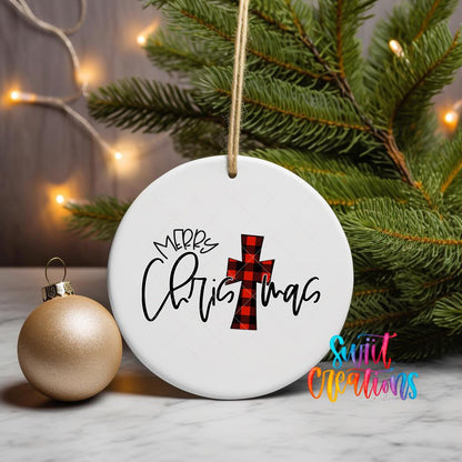 Buffalo Plaid Cross Merry Christmas UV DTF Ornament Transfer | O-1688 - Swiit Creations
