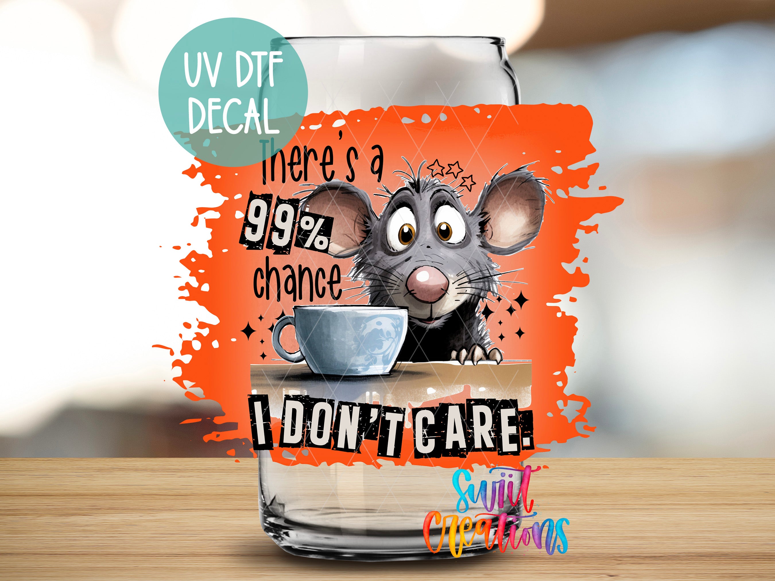 a glass with a picture of a mouse on it