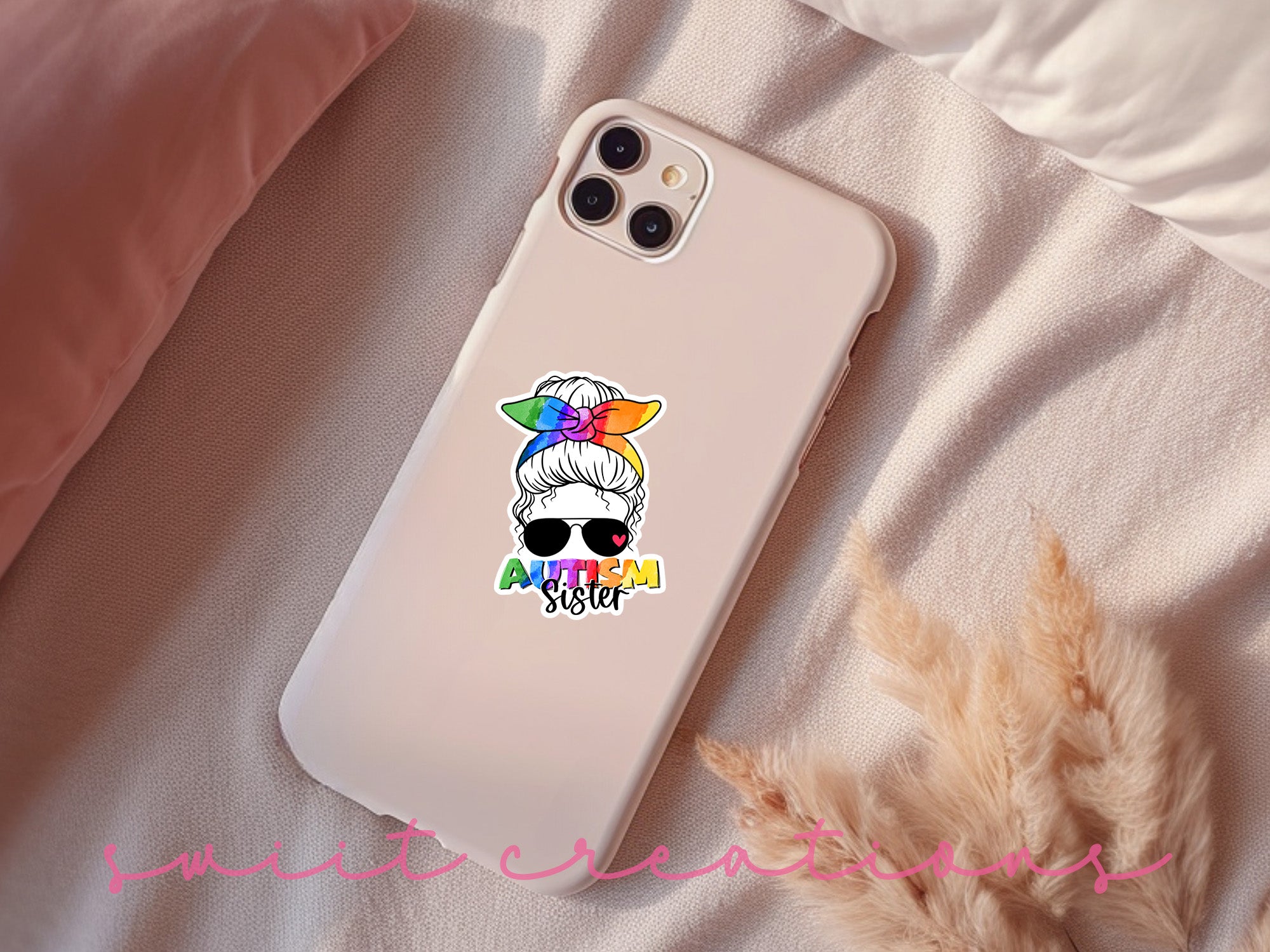 a phone case with a picture of a woman with a rainbow hairdo on it