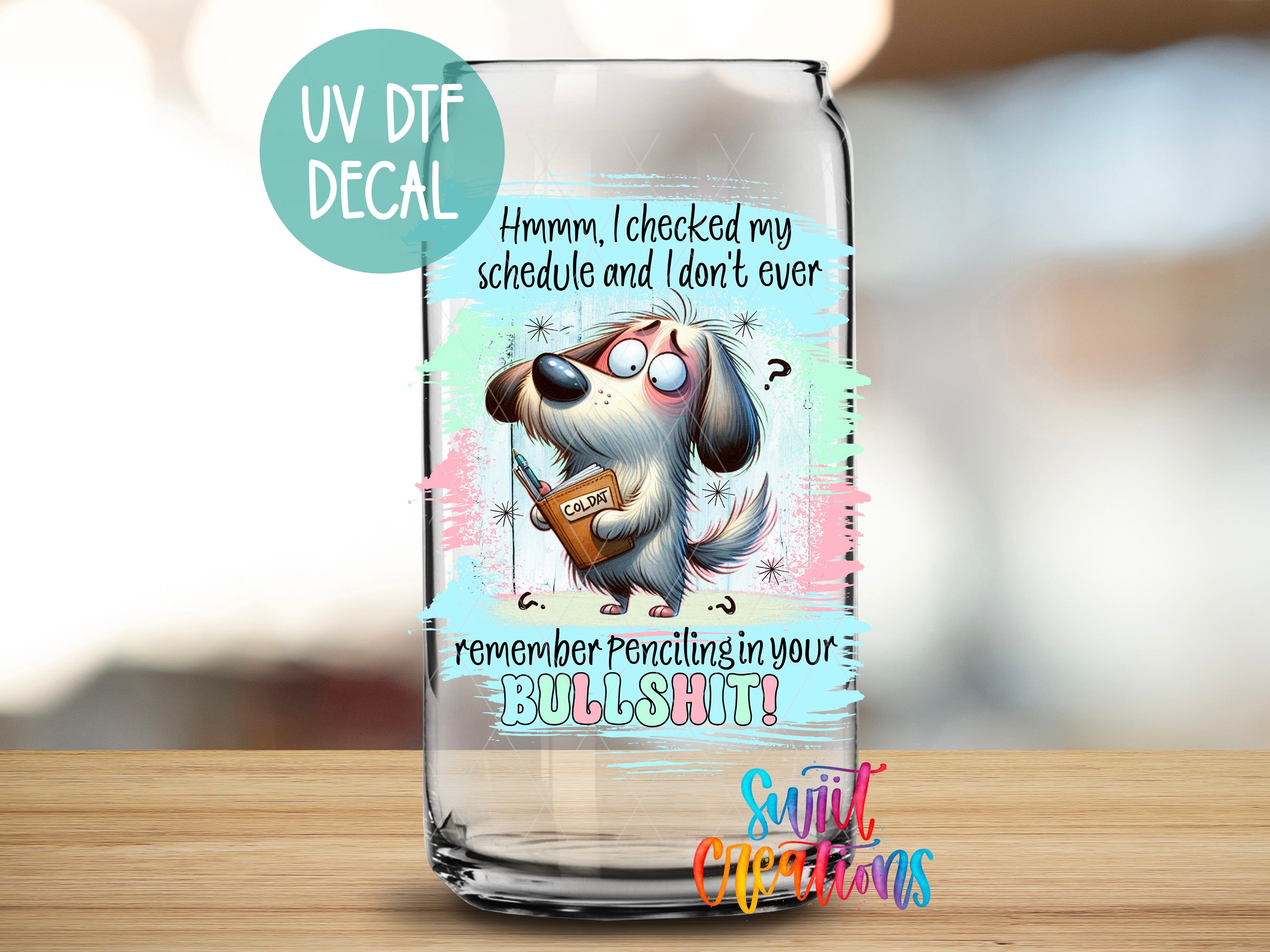 a glass with a picture of a dog on it