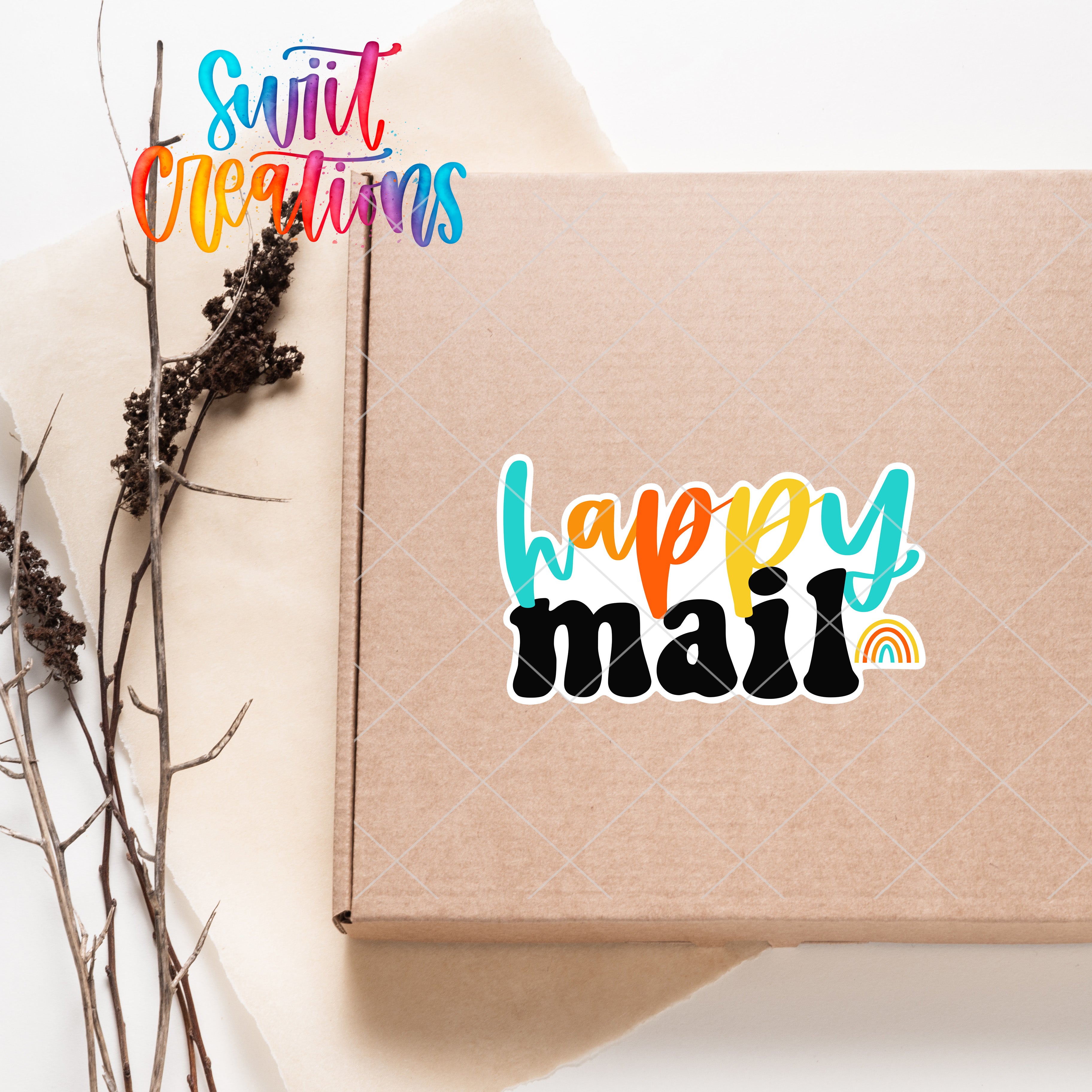 a box with a sticker that says happy mail