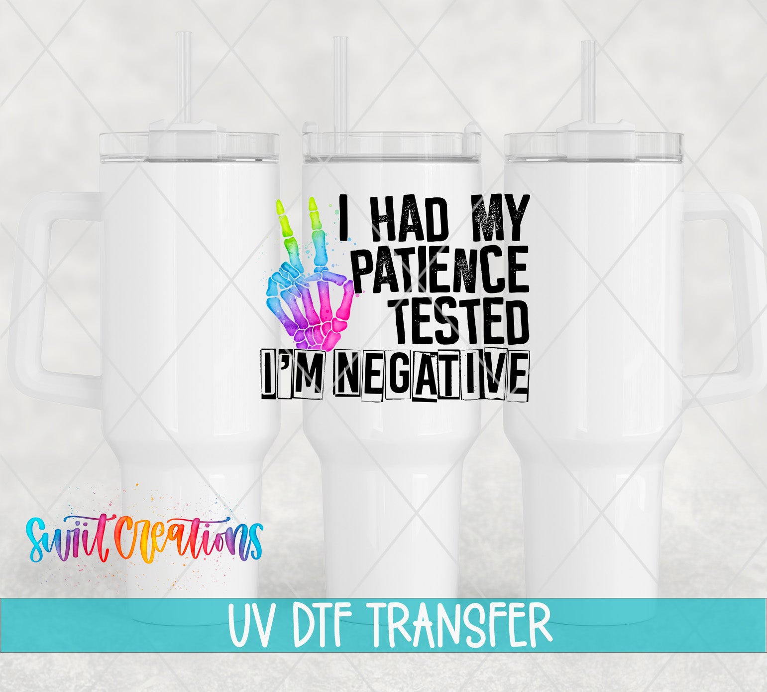 a white mug with a colorful graphic and text on it.