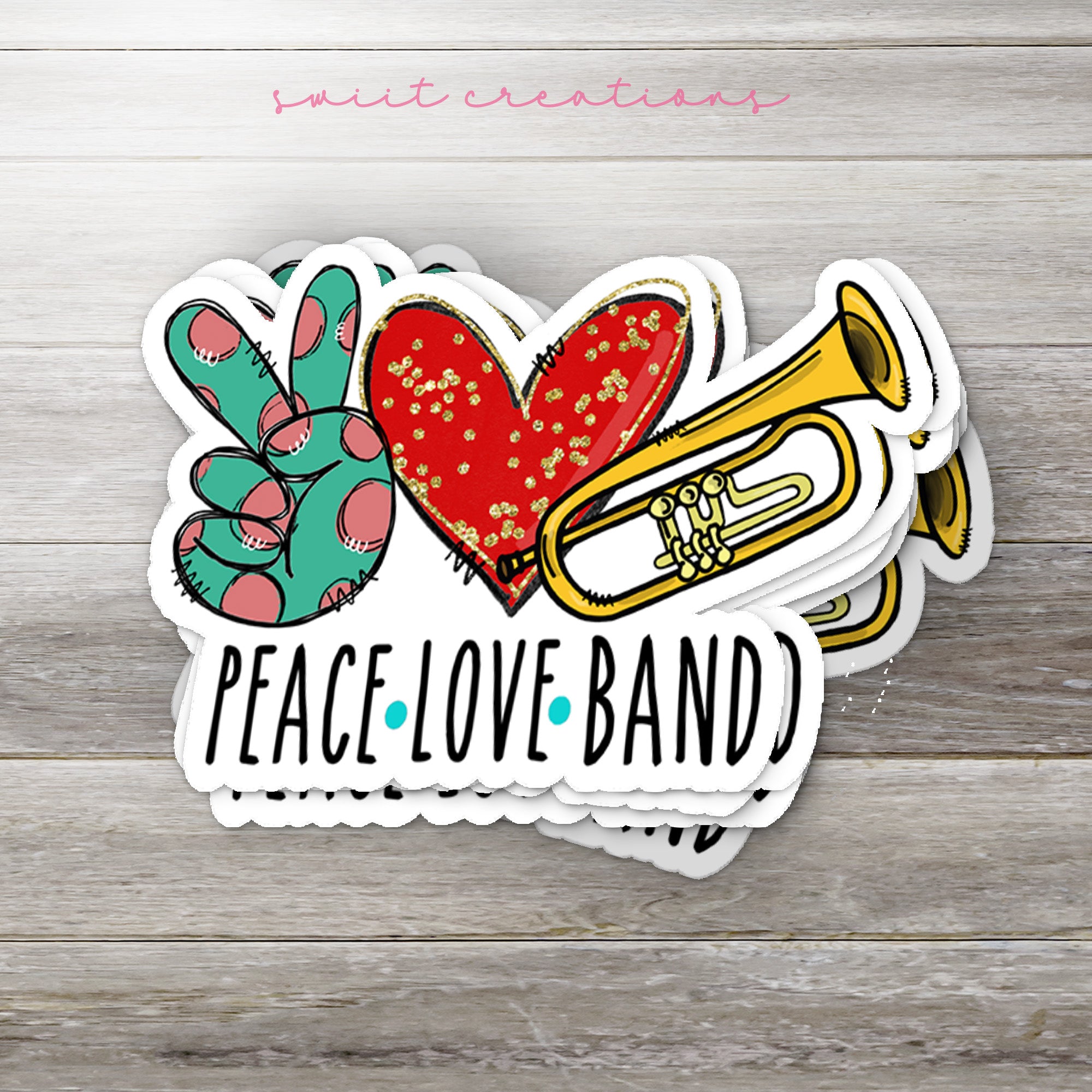 a sticker that says peace love band