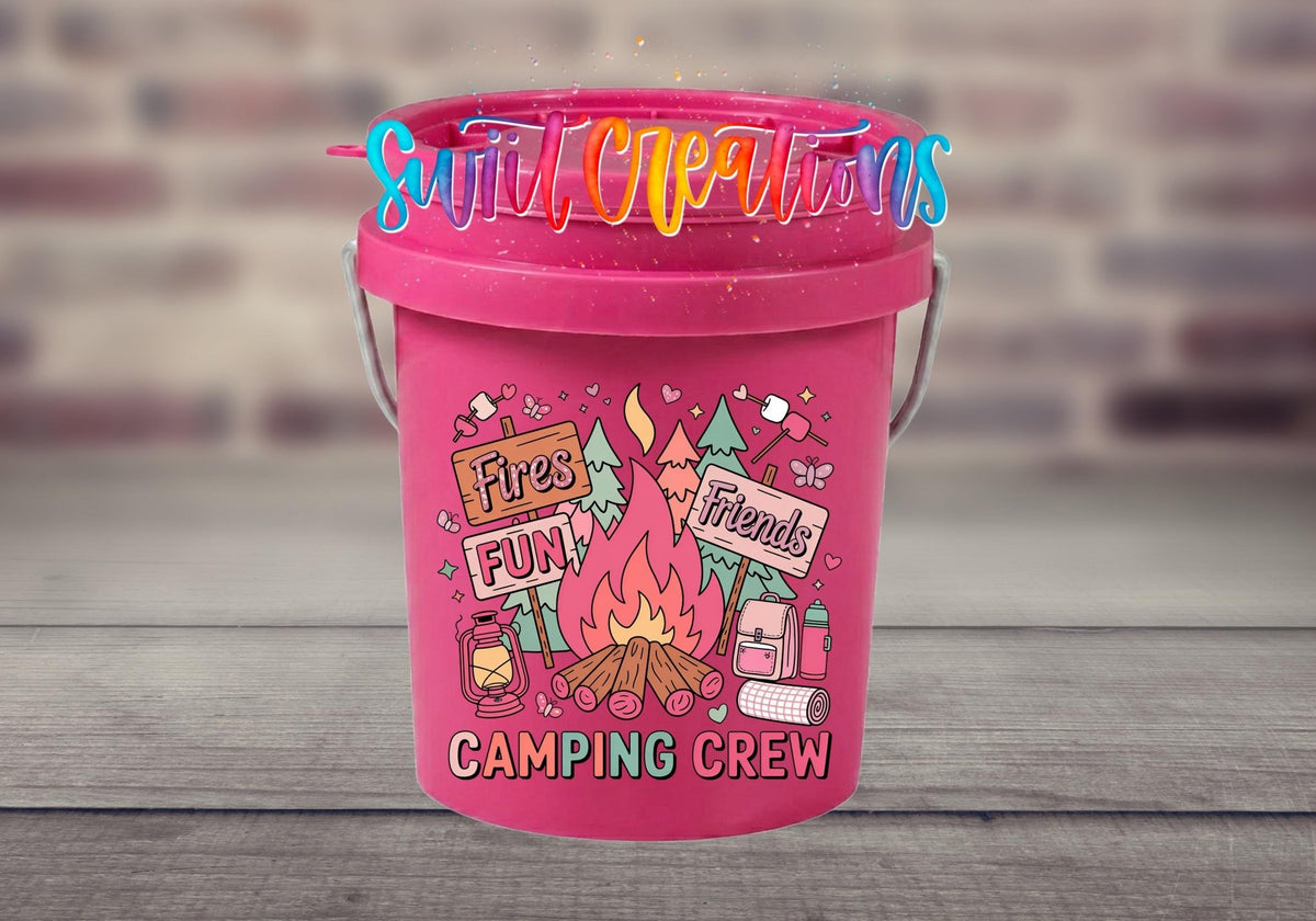 Camping Crew Mini Bucket UV DTF Transfer | Campfire Glamping Bucket Decal | MB1998 - Swiit Creations