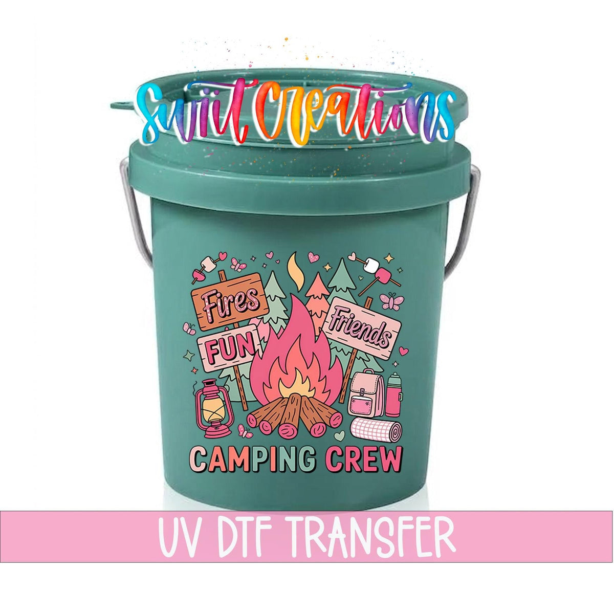 Camping Crew Mini Bucket UV DTF Transfer | Campfire Glamping Bucket Decal | MB1998 - Swiit Creations