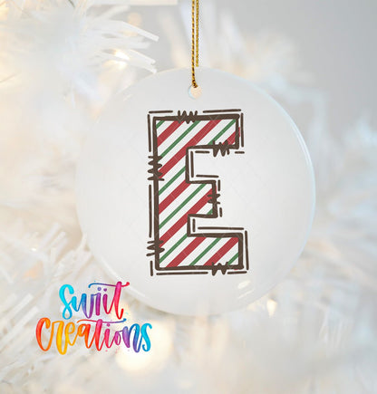 Candy Cane Christmas UV DTF Ornament Decal | Initial Letter Transfer for DIY Holiday Decor | Personalized Alphabet Design | CF01 - Swiit Creations