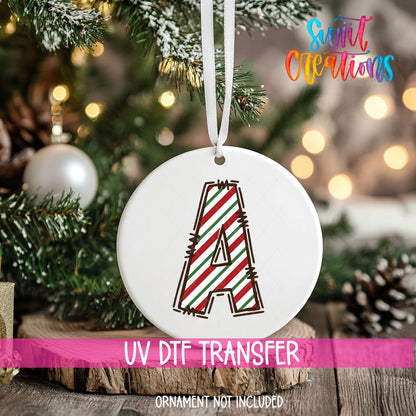 Candy Cane Christmas UV DTF Ornament Decal | Initial Letter Transfer for DIY Holiday Decor | Personalized Alphabet Design | CF01 - Swiit Creations