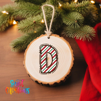 Candy Cane Christmas UV DTF Ornament Decal | Initial Letter Transfer for DIY Holiday Decor | Personalized Alphabet Design | CF01 - Swiit Creations