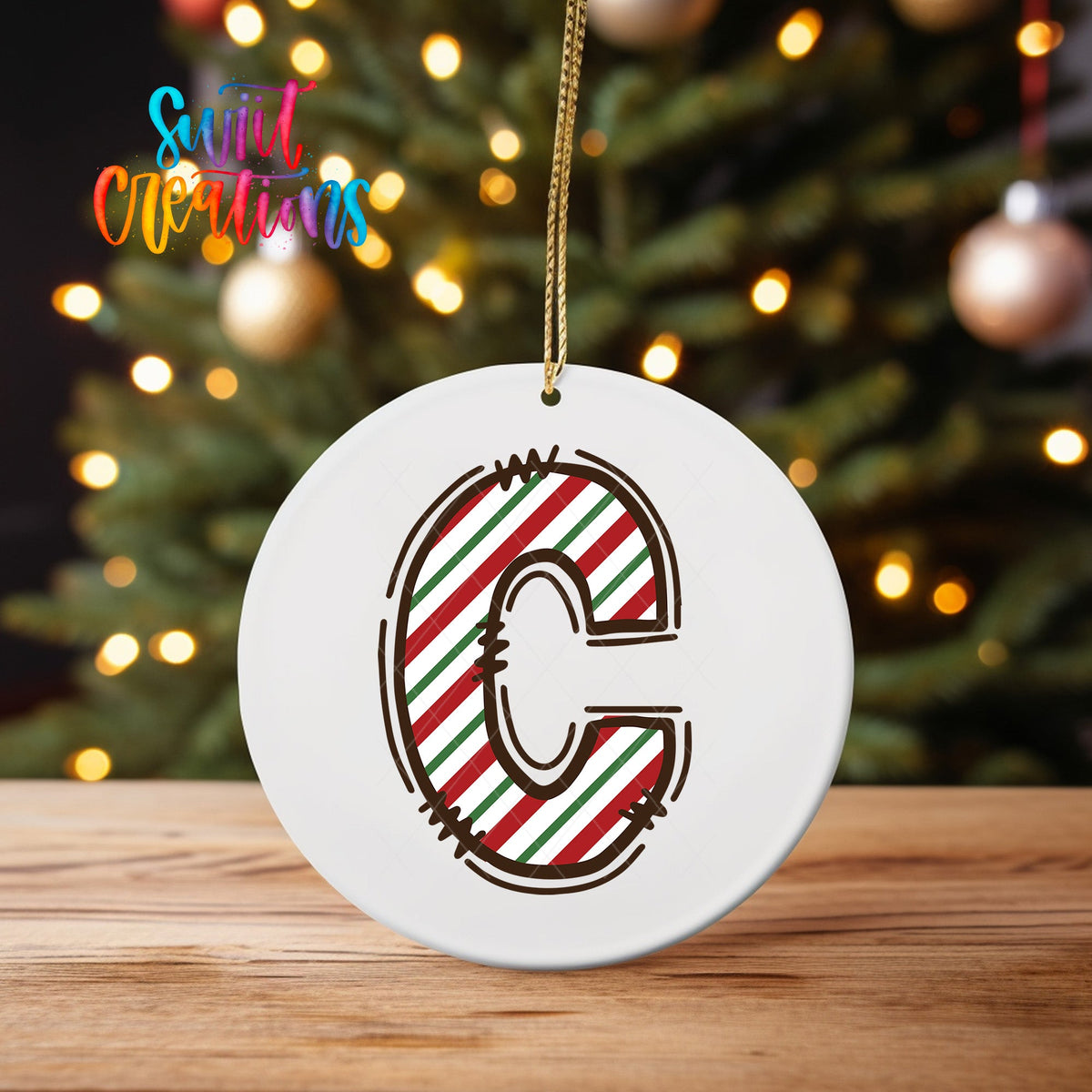 Candy Cane Christmas UV DTF Ornament Decal | Initial Letter Transfer for DIY Holiday Decor | Personalized Alphabet Design | CF01 - Swiit Creations