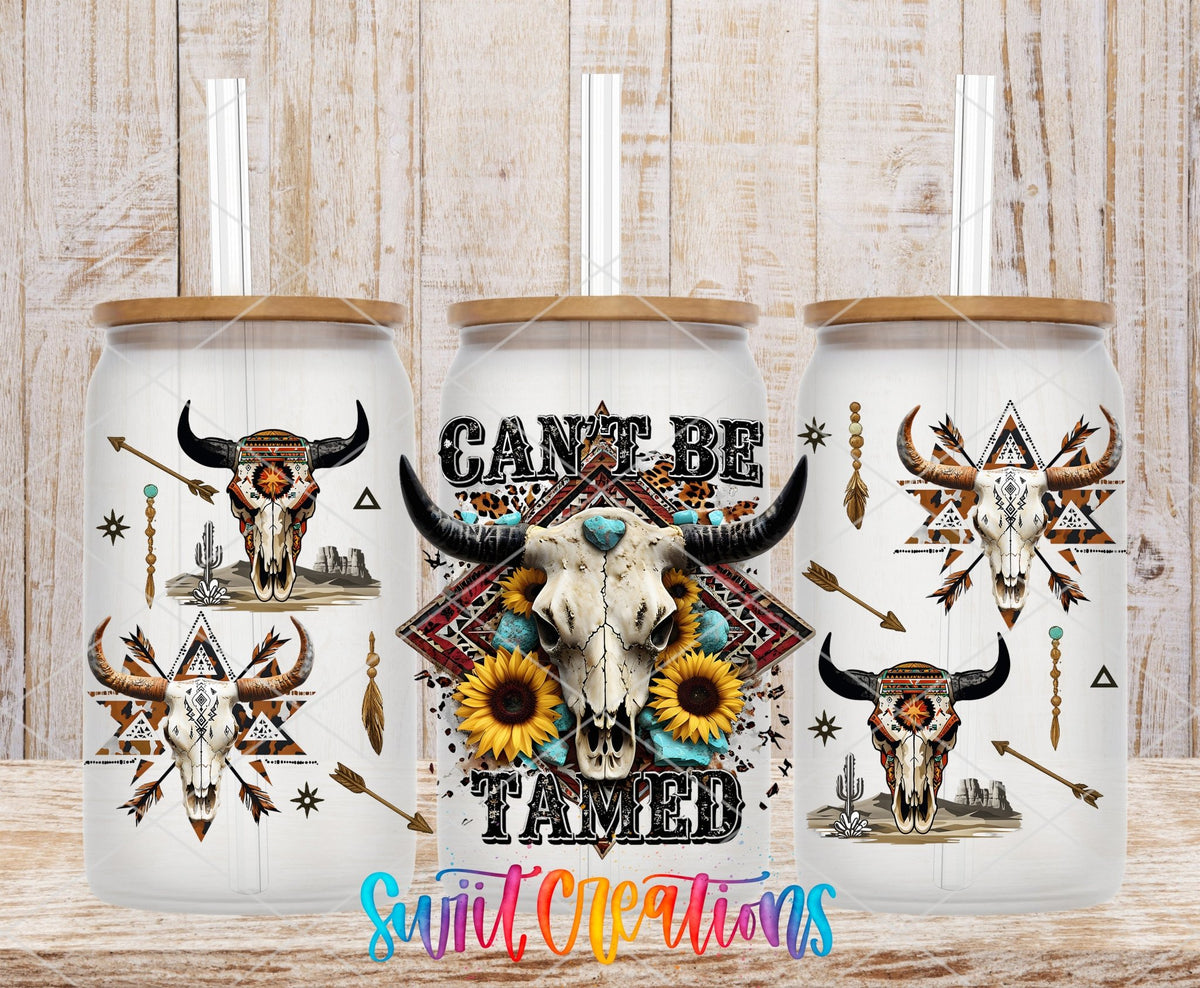Cant Be Tamed Western UV DTF Transfer Tumbler Wrap | Boho Bull Skull Sunflower Tumbler Design | DTF283 - Swiit Creations