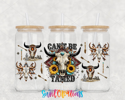 Cant Be Tamed Western UV DTF Transfer Tumbler Wrap | Boho Bull Skull Sunflower Tumbler Design | DTF283 - Swiit Creations