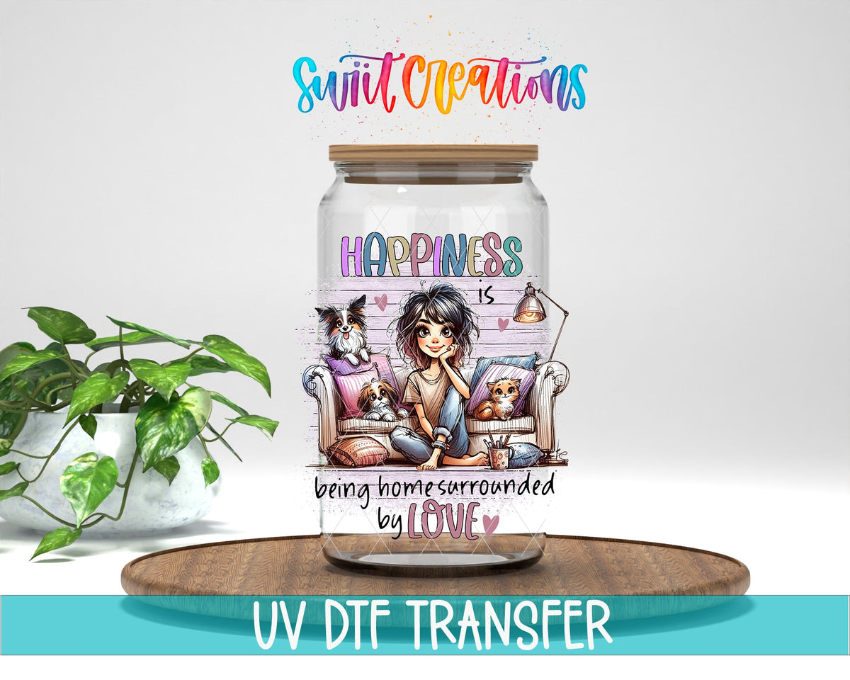 Swiit Creations UV DTF Cat Mom Fur Mama transfer displayed on a clear jar mockup