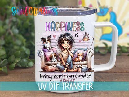 Swiit Creations UV DTF Cat Mom Fur Mama transfer displayed on a white coffee mug