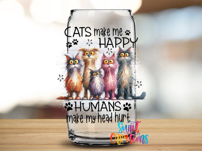 Cats Make Me Happy Humans Hurt My Heart UV DTF Cup Decal | UV982 - Swiit Creations