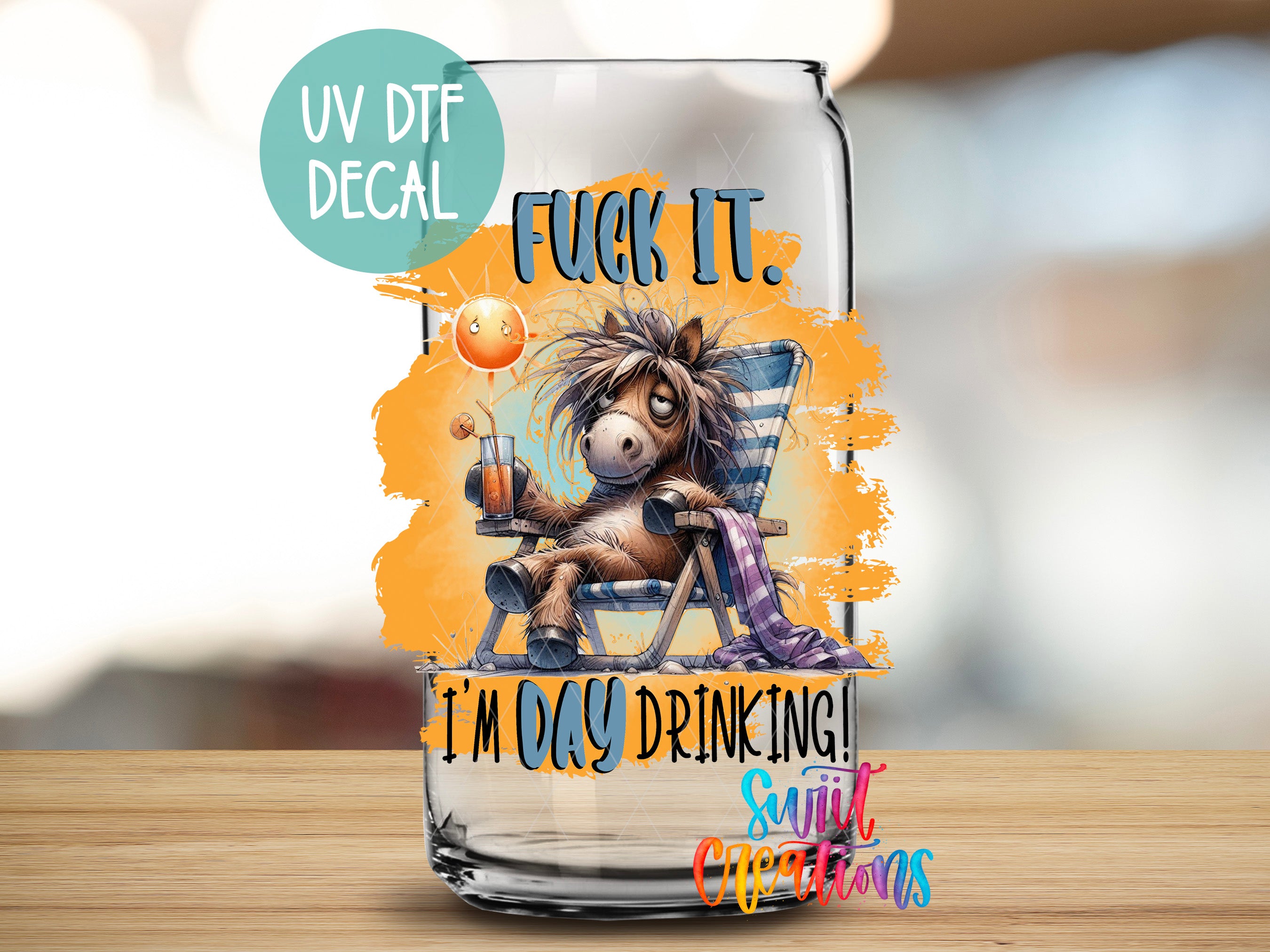 a glass with a picture of a horse on it