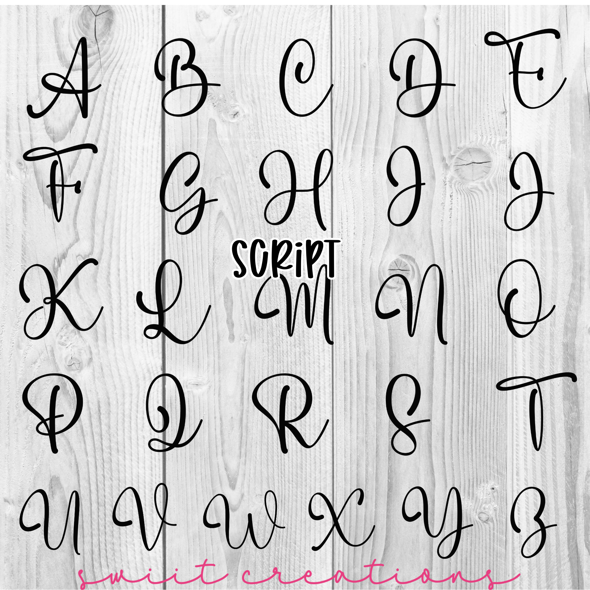 a set of handwritten font and numbers on a wooden background