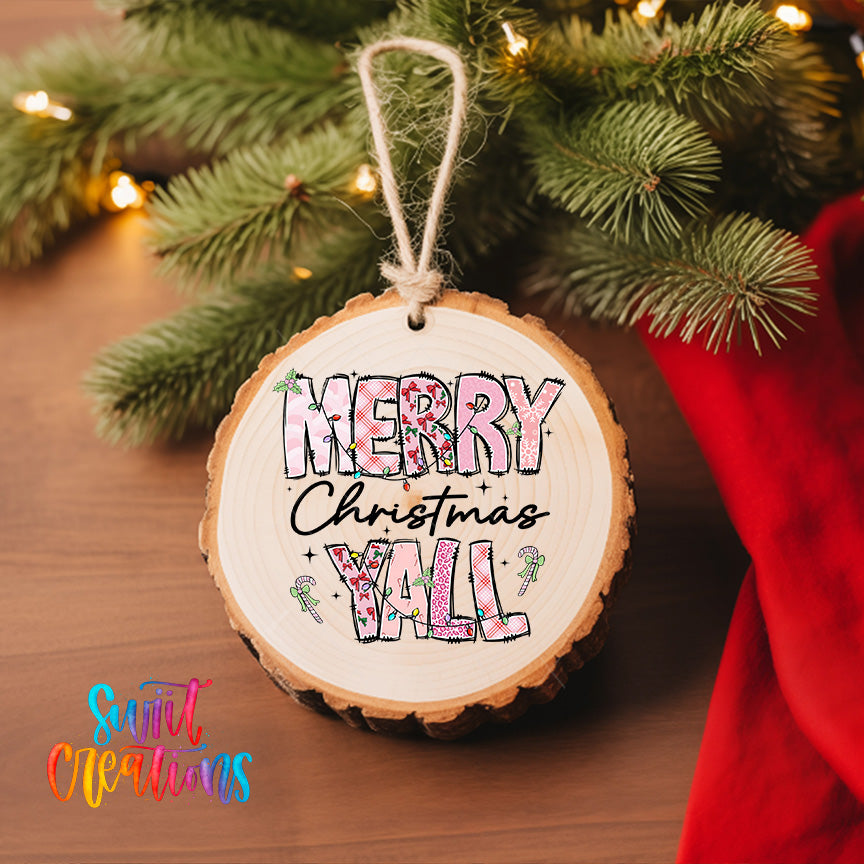 Merry Christmas Yall Christmas UV DTF Ornament Transfer | Holiday Ornament Transfer | O-1207