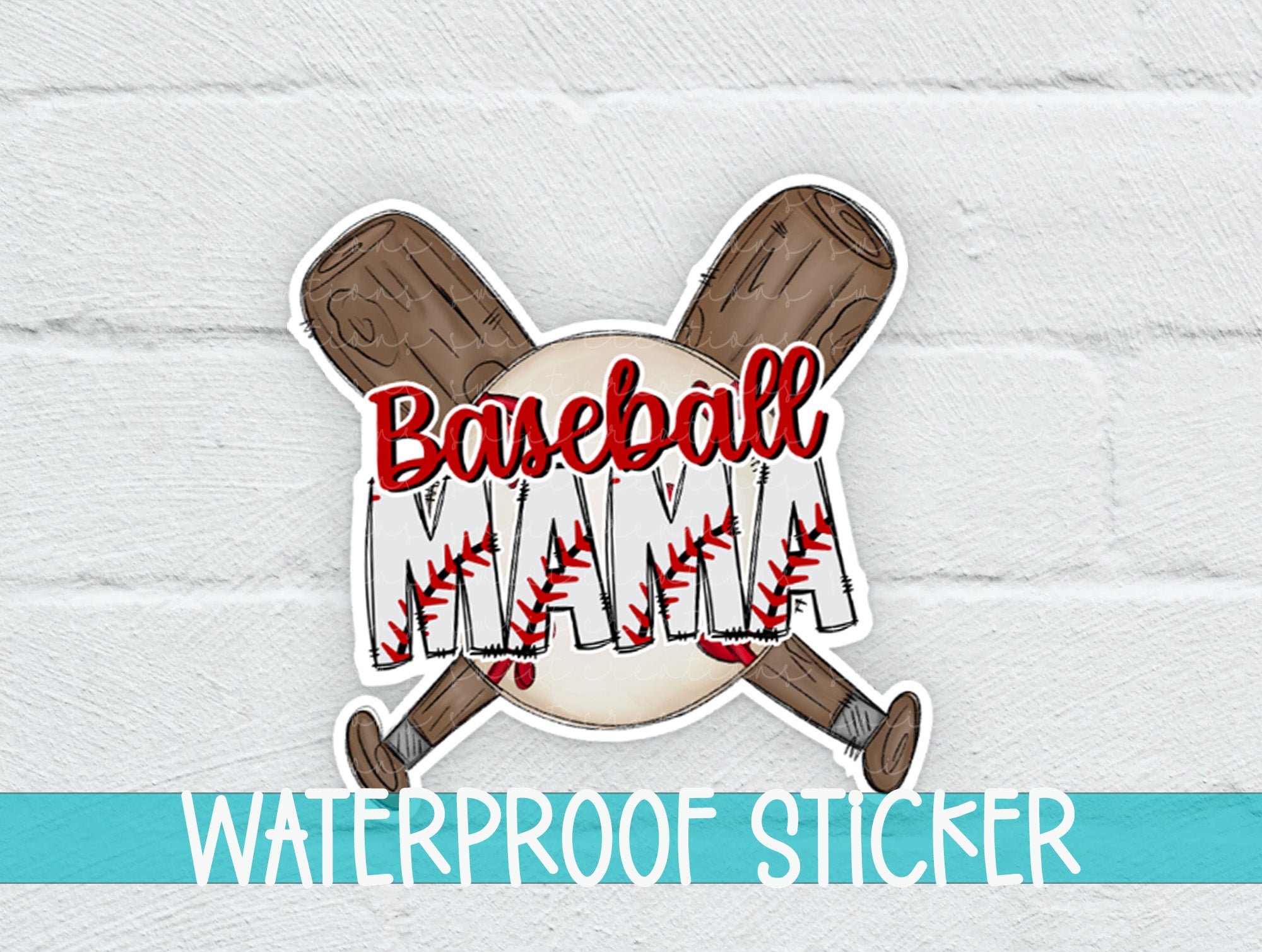 a waterproof sticker of baseball bats and the words baseball mama