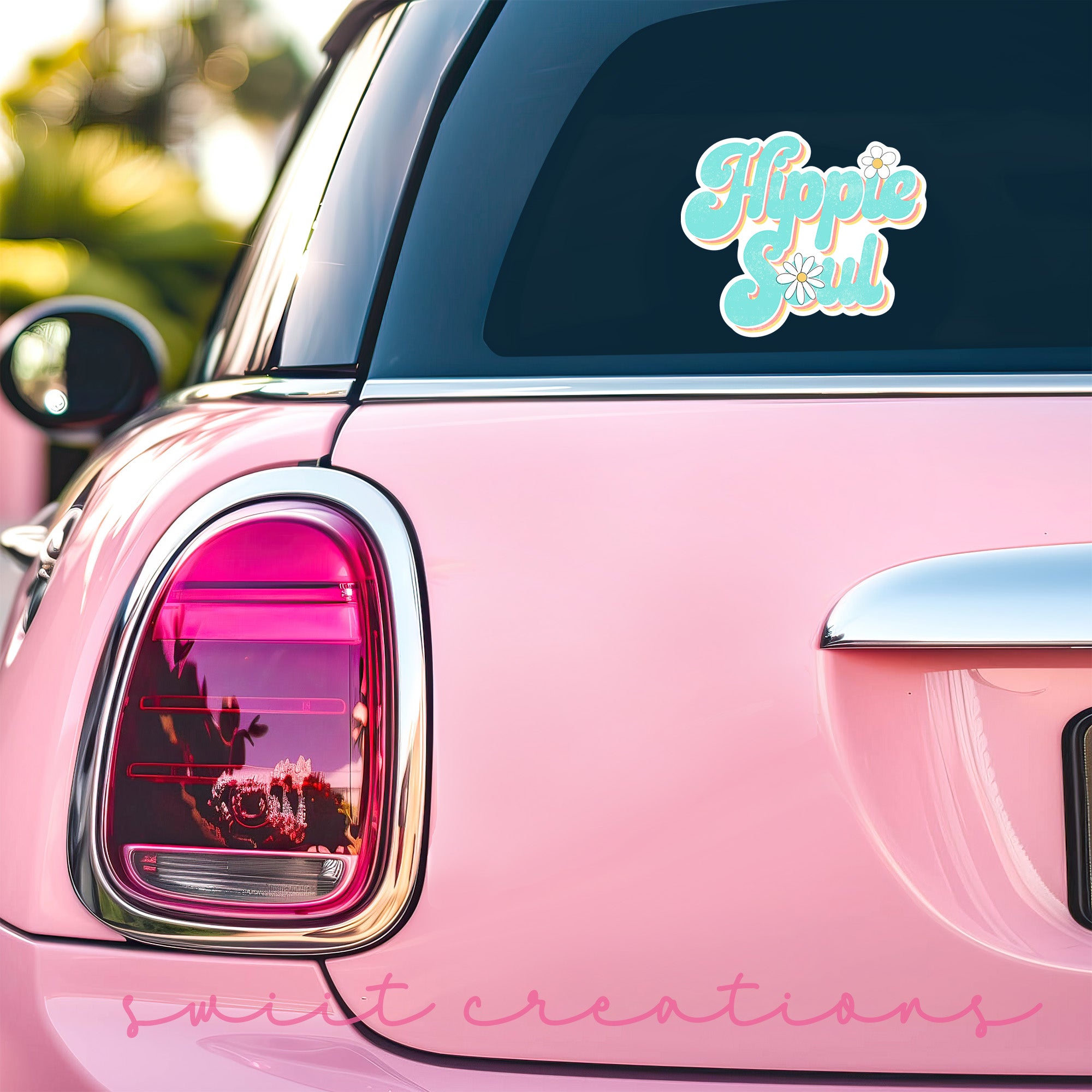 a pink car with a sticker that says happy birthday