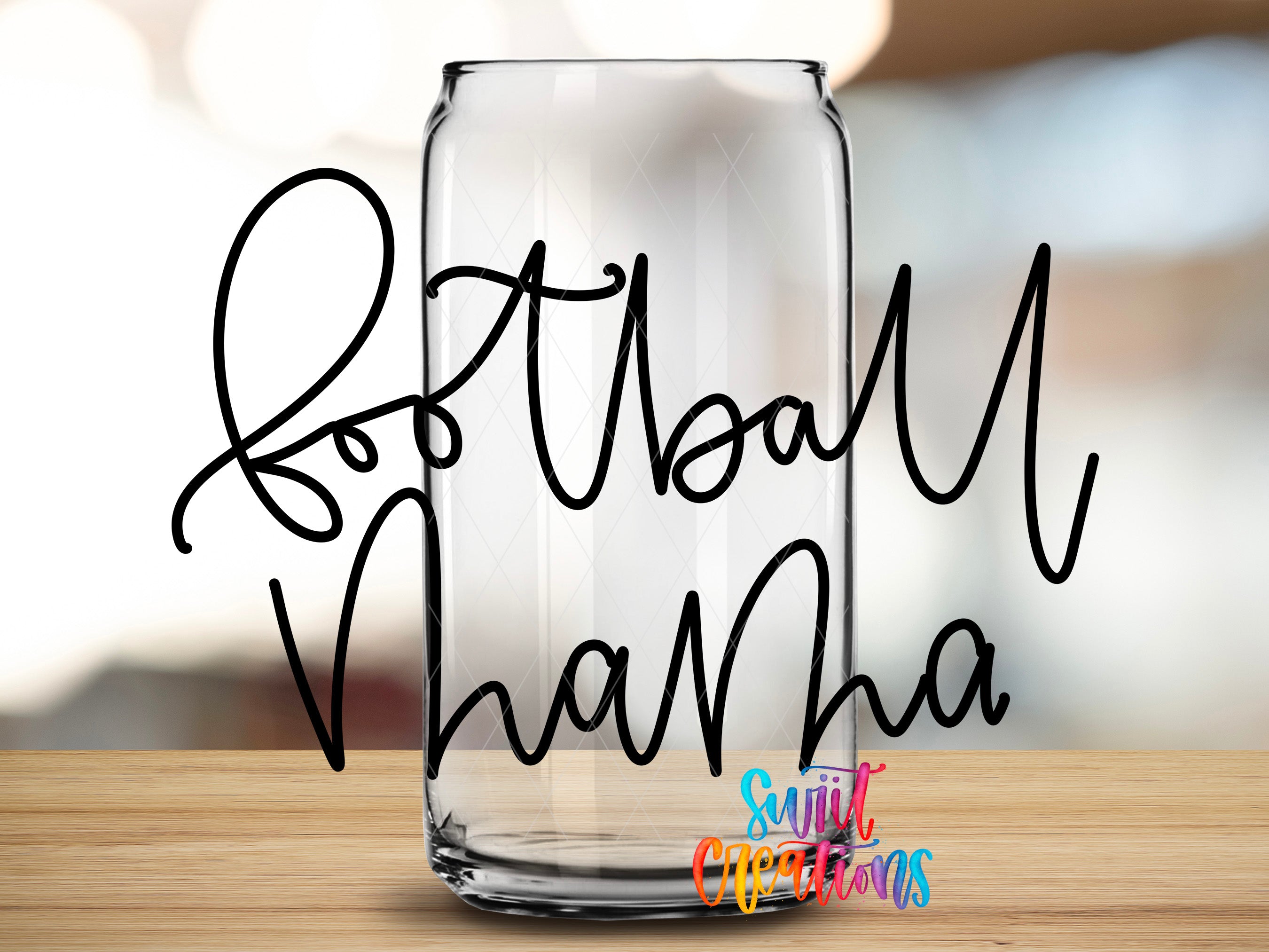 a clear glass can with the handwritten text "Football" written on it.
