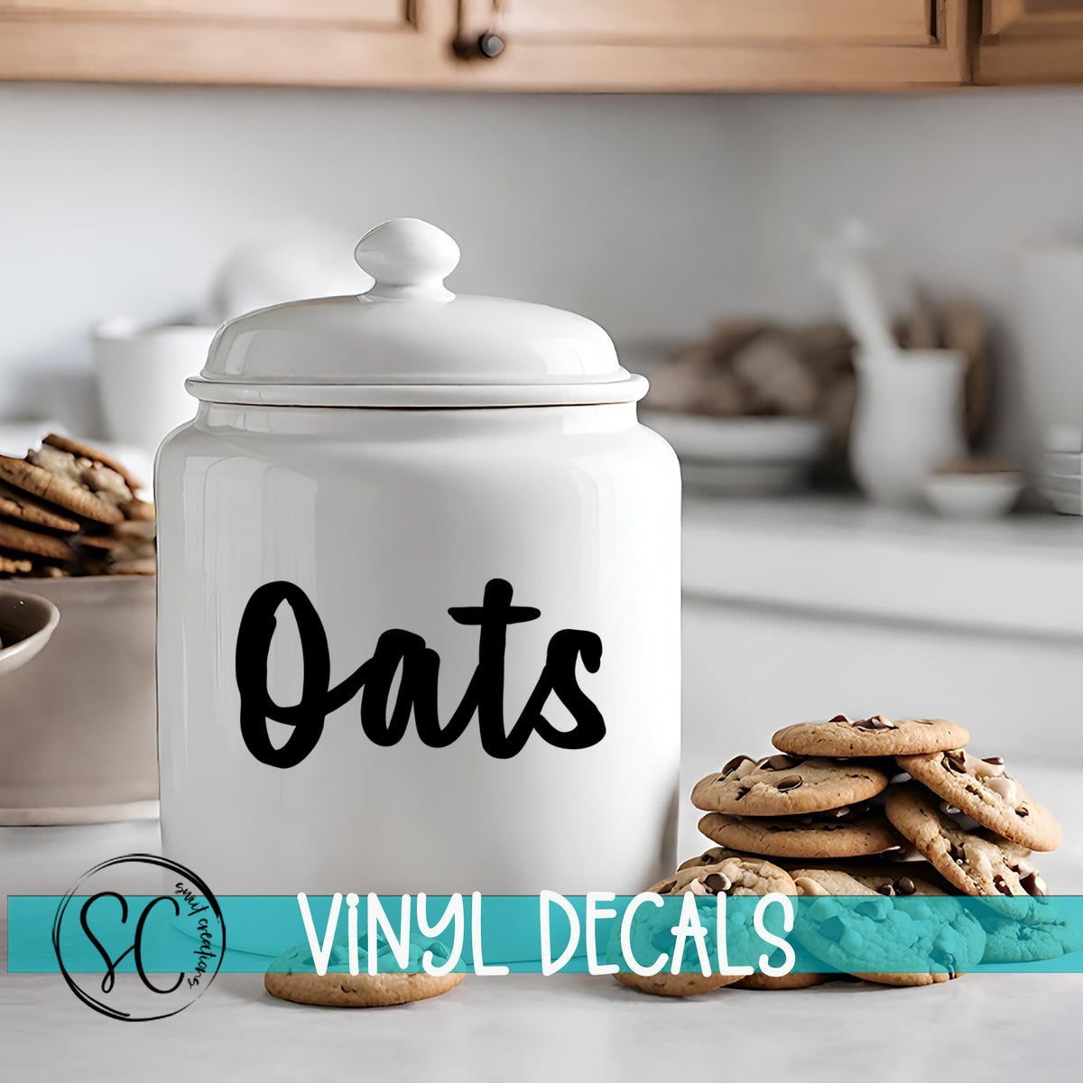 a cookie jar with the word oats on it